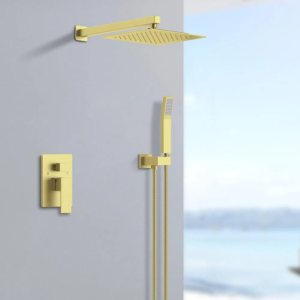 12 inch Single Handle 2-Spray Rain Shower Head Systems Square Wall Mounted Shower