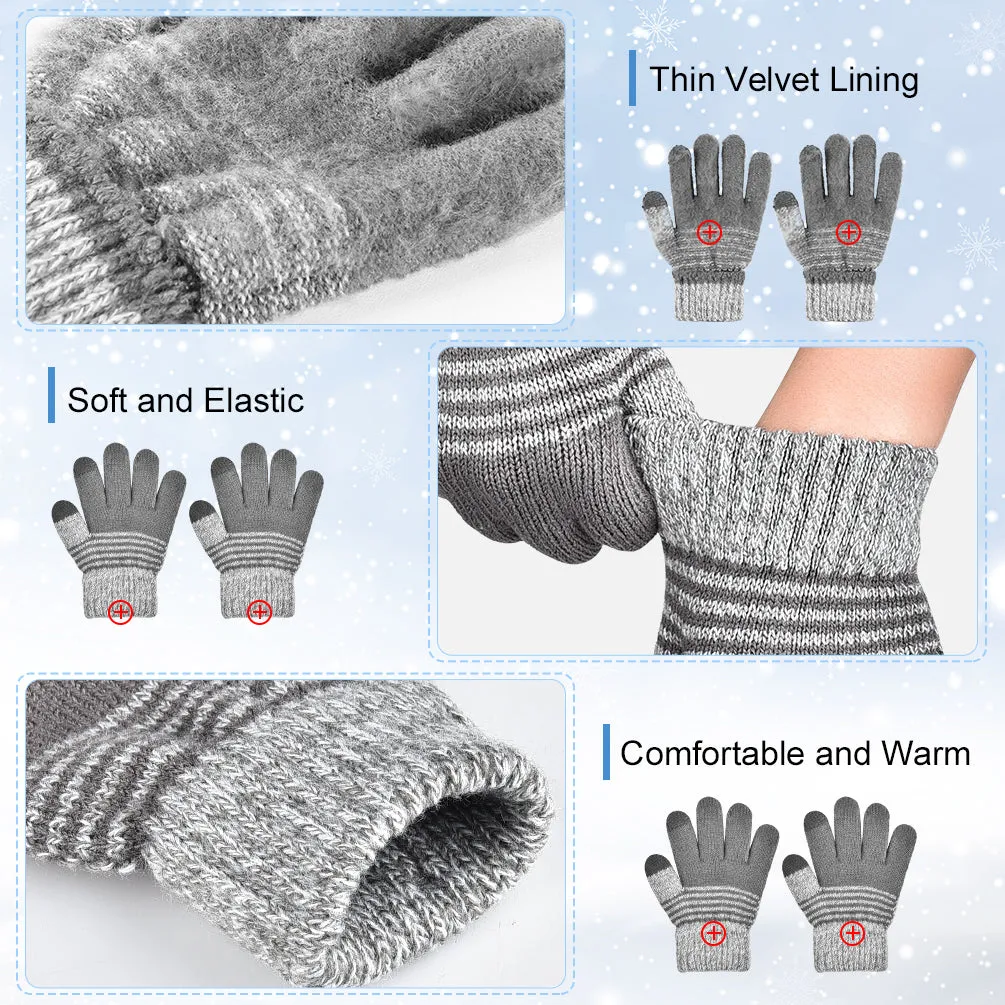 3 Pairs Kids Gloves for Winter Gloves for Boys Girls Touchscreen Gloves Sports Gloves for Kids Aged 6-8 Years Old - Black Gray & Navy