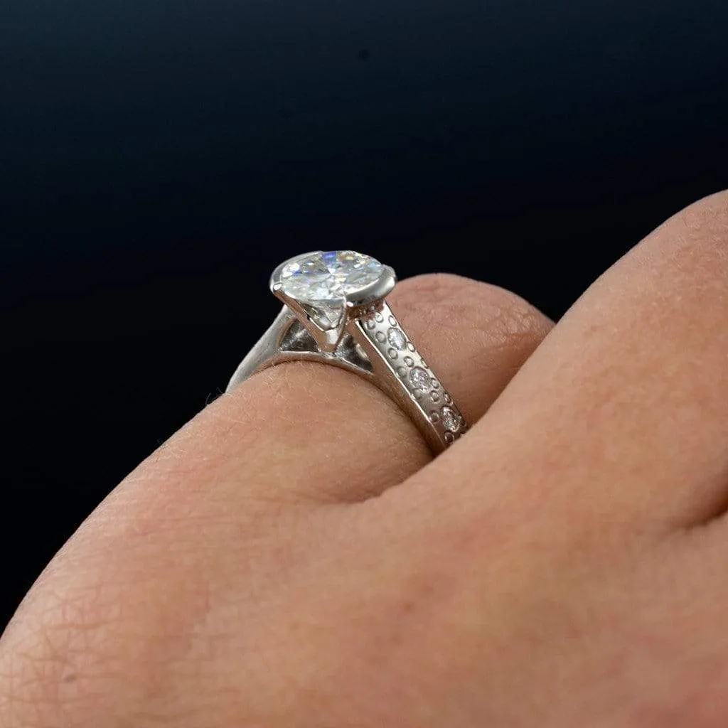 Bridal Set Round Moissanite Half Bezel Star Dust Engagement Ring and Wedding Band