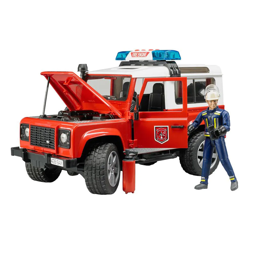 Bruder Land Rover Fire Department vehicle with fireman