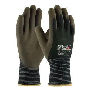 GLOVES, PIP BLACK ACRYLIC TERRY SHELL, BROWN MICROFINISH GRI