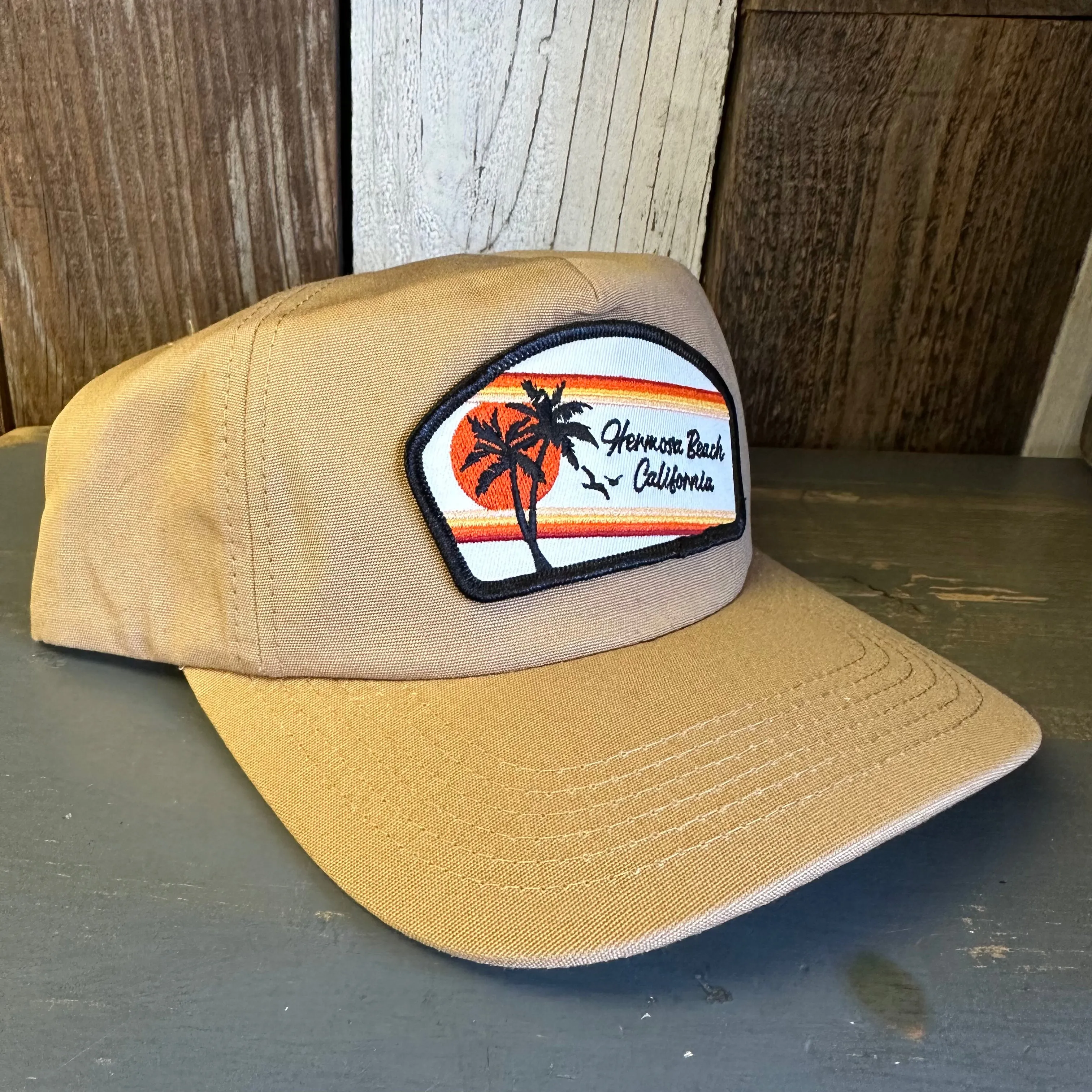 Hermosa Beach RETRO SUNSET - 5 Panel Hat - Khaki