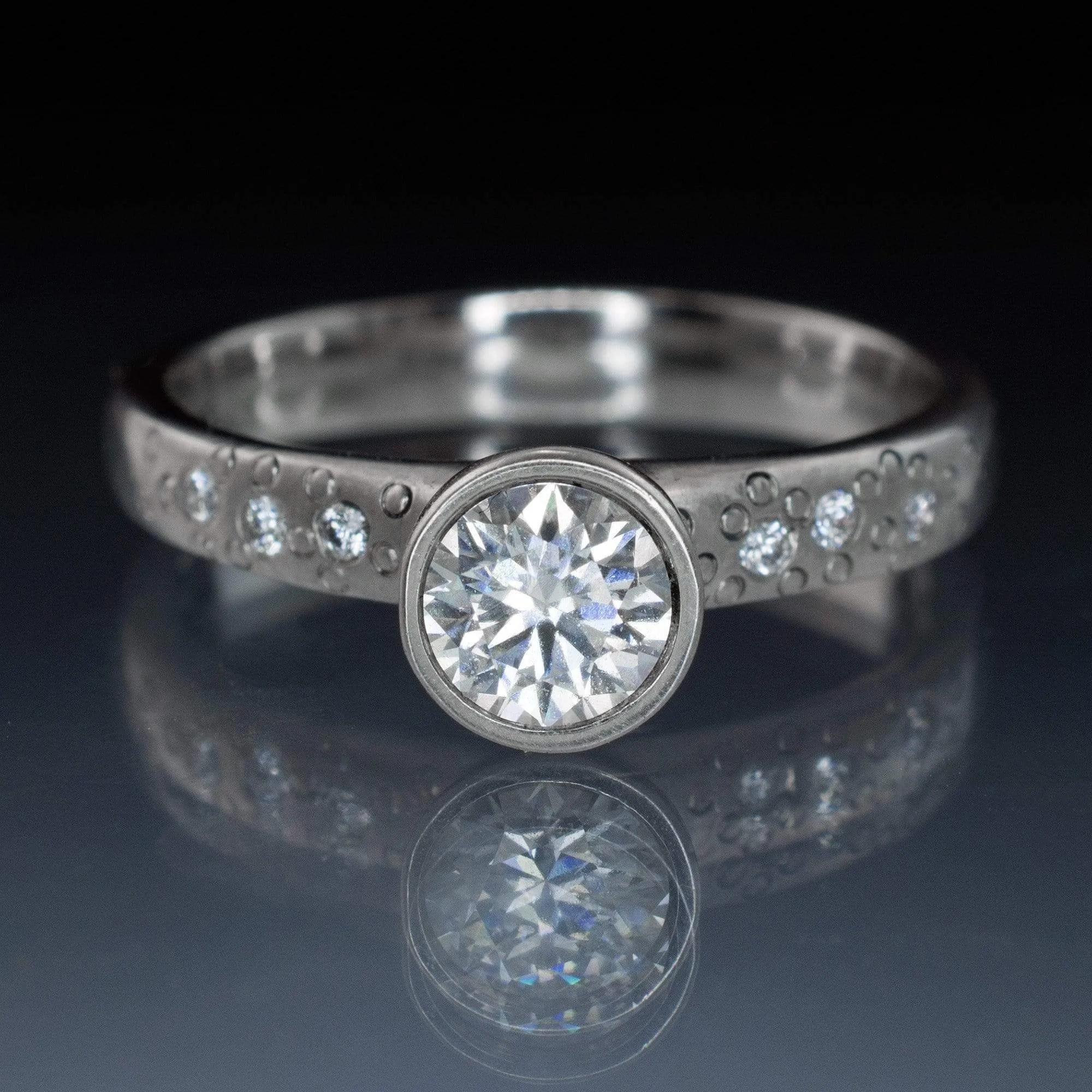 Moissanite Round Full Bezel Set Star Dust Engagement Ring
