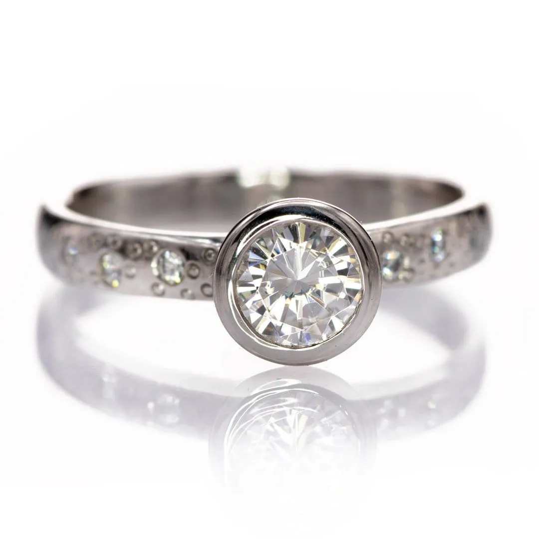 Moissanite Round Full Bezel Set Star Dust Engagement Ring