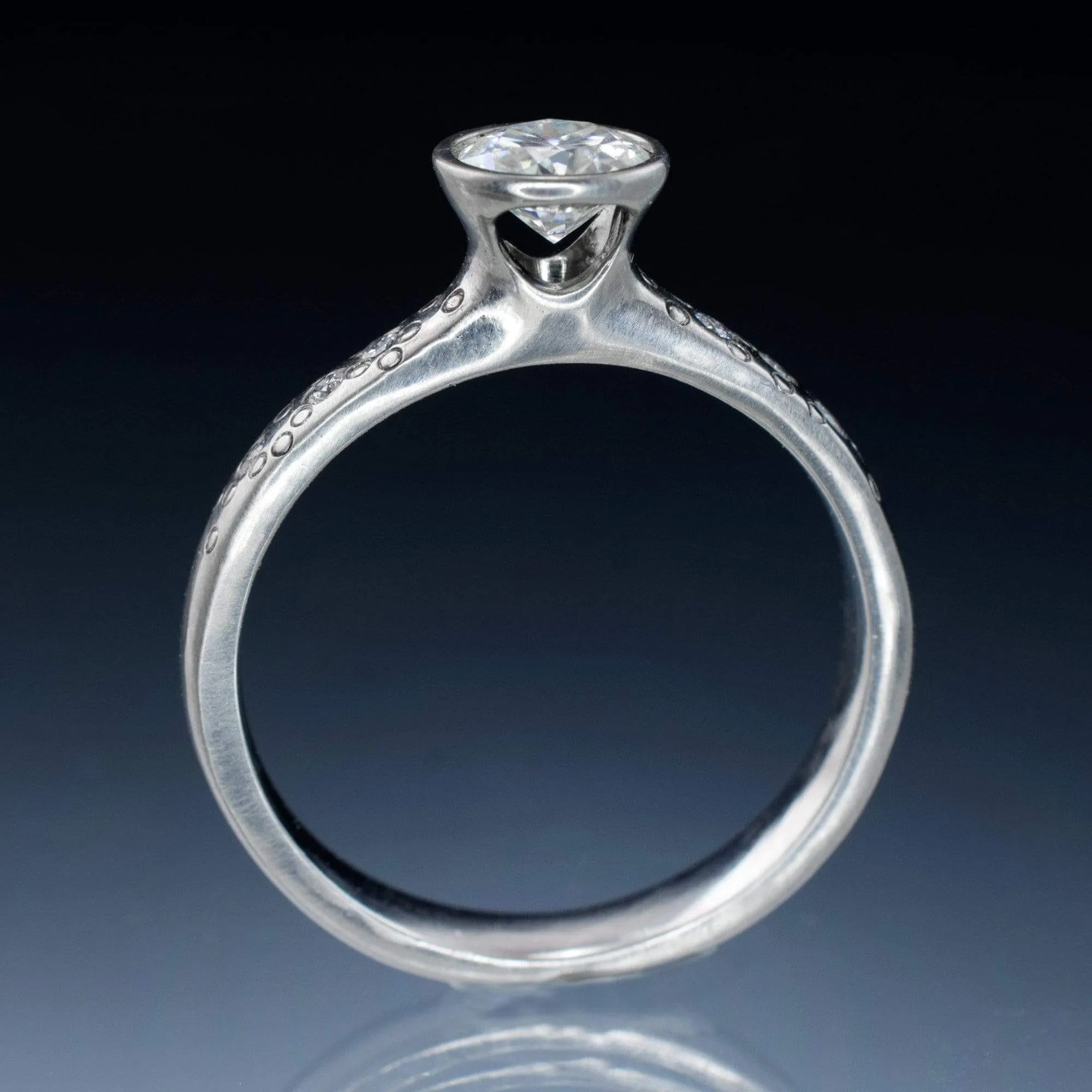 Moissanite Round Full Bezel Set Star Dust Engagement Ring