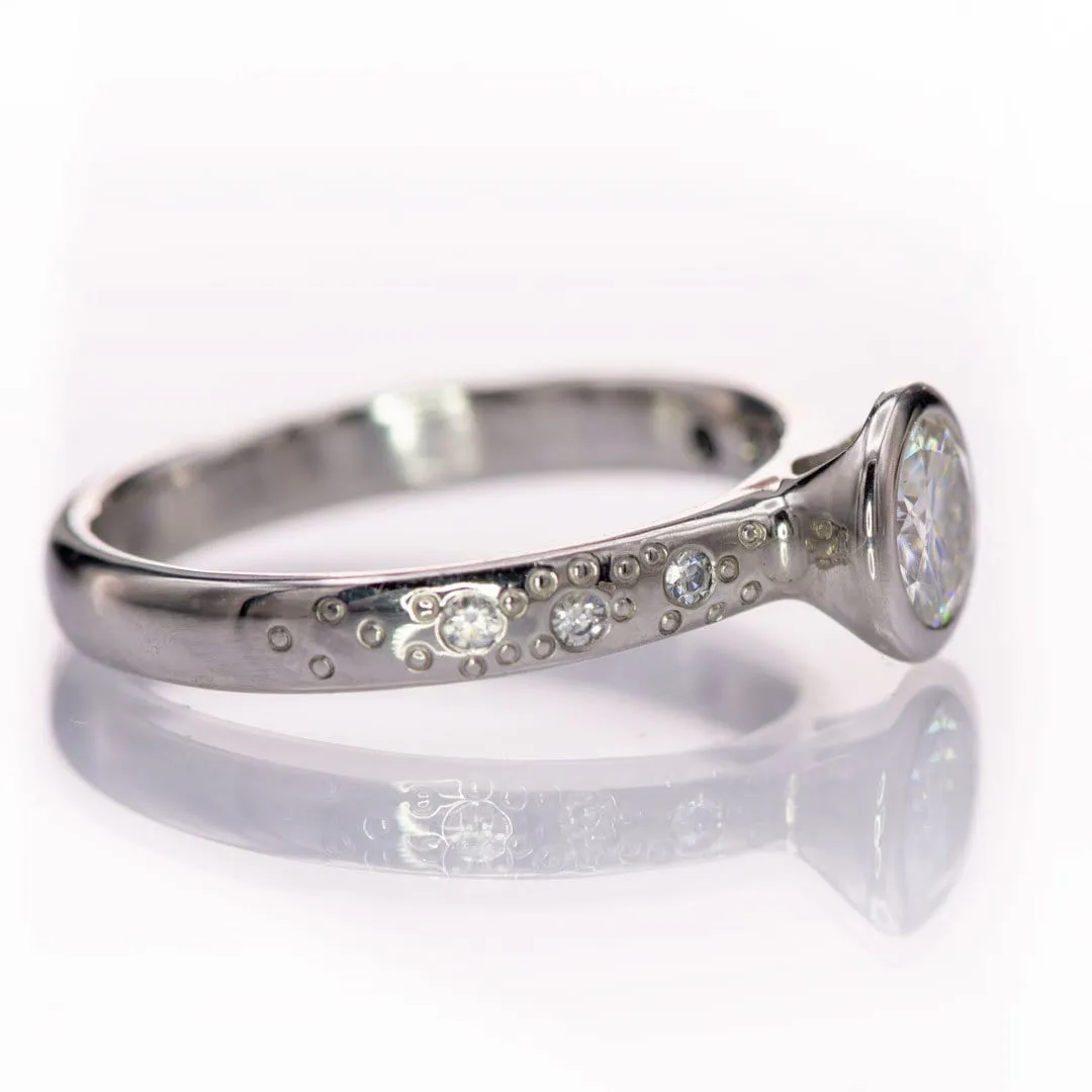 Moissanite Round Full Bezel Set Star Dust Engagement Ring