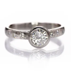 Moissanite Round Full Bezel Set Star Dust Engagement Ring