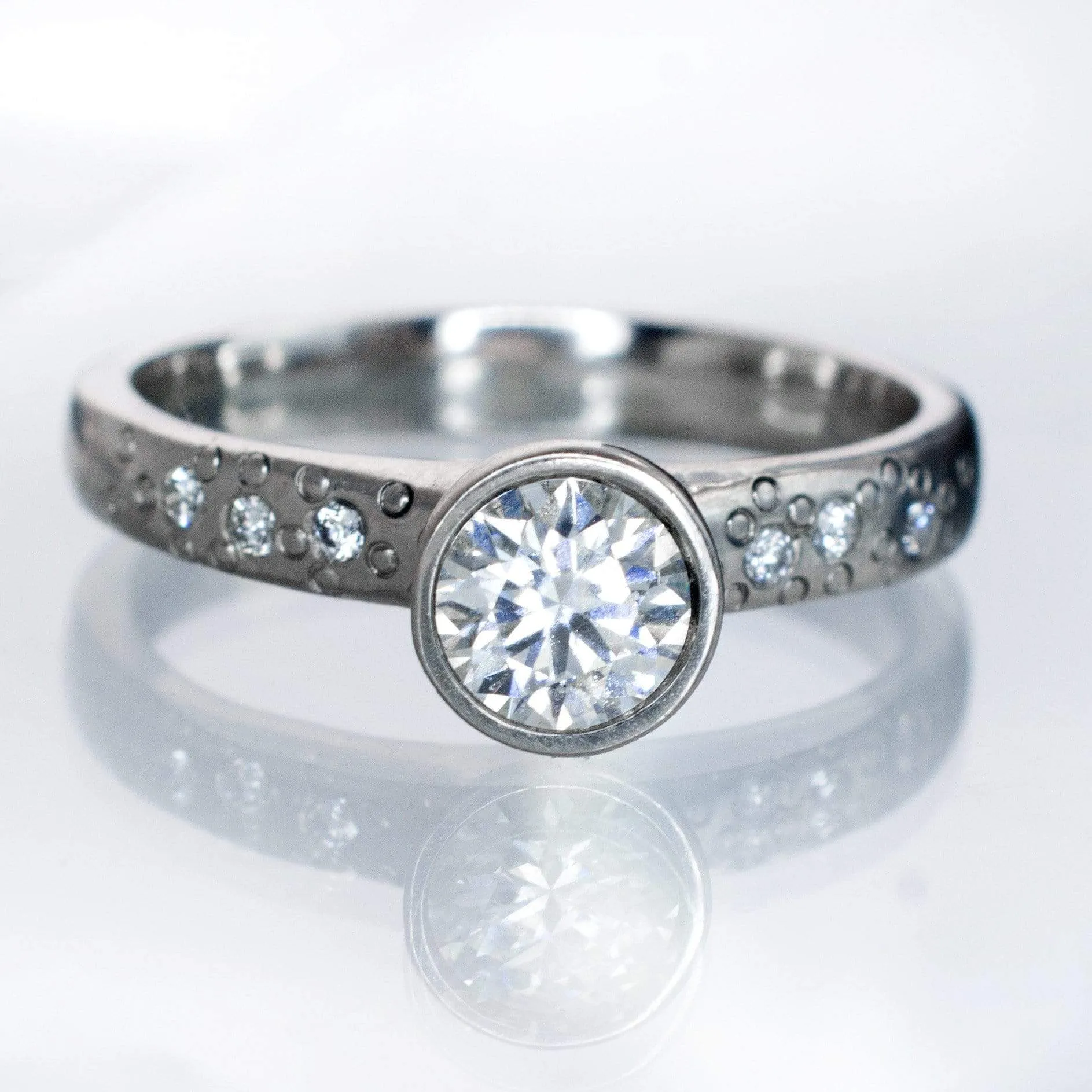 Moissanite Round Full Bezel Set Star Dust Engagement Ring