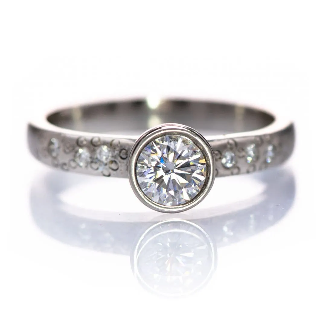 Moissanite Round Full Bezel Set Star Dust Engagement Ring