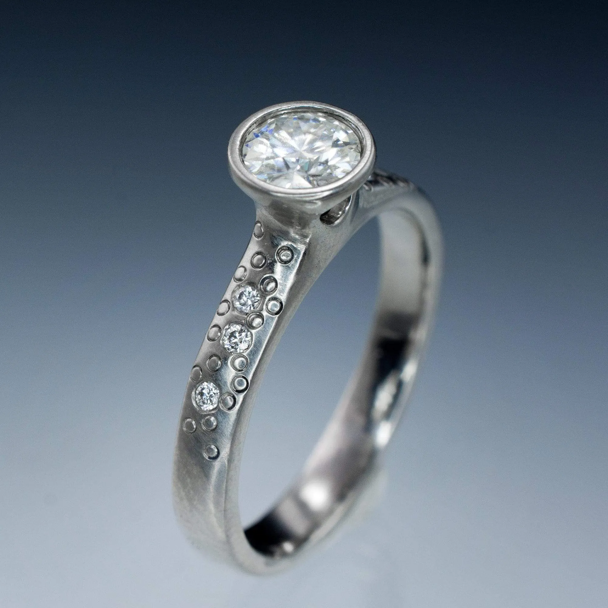 Moissanite Round Full Bezel Set Star Dust Engagement Ring