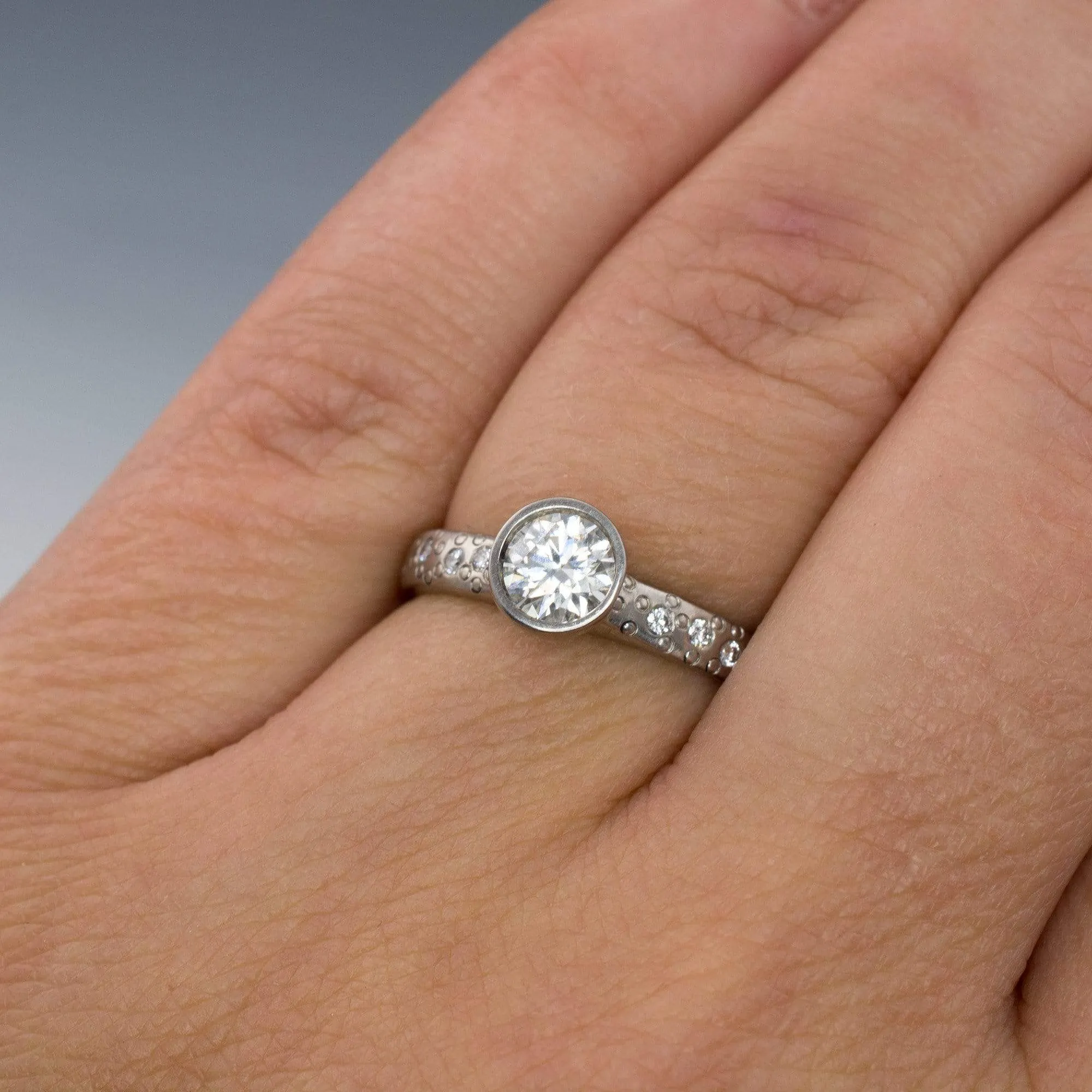 Moissanite Round Full Bezel Set Star Dust Engagement Ring
