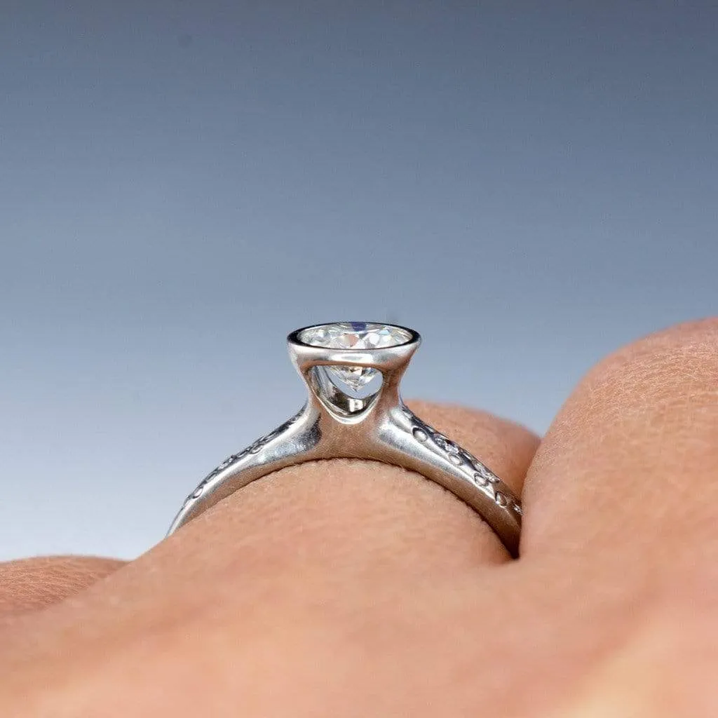 Moissanite Round Full Bezel Set Star Dust Engagement Ring