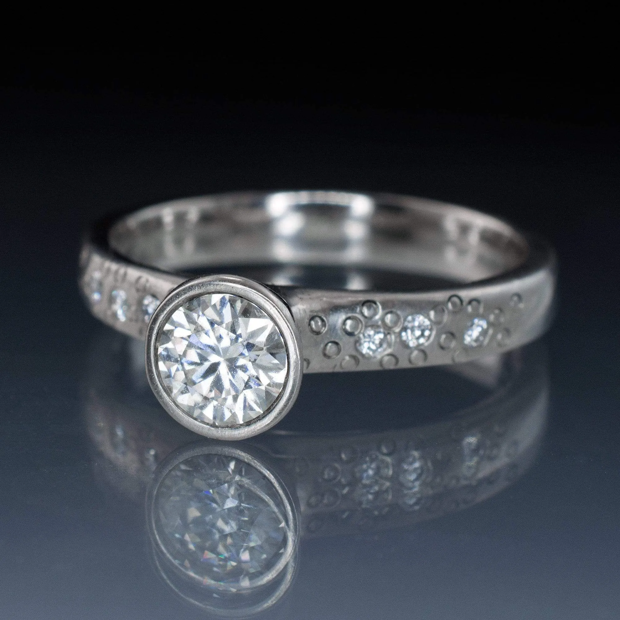 Moissanite Round Full Bezel Set Star Dust Engagement Ring
