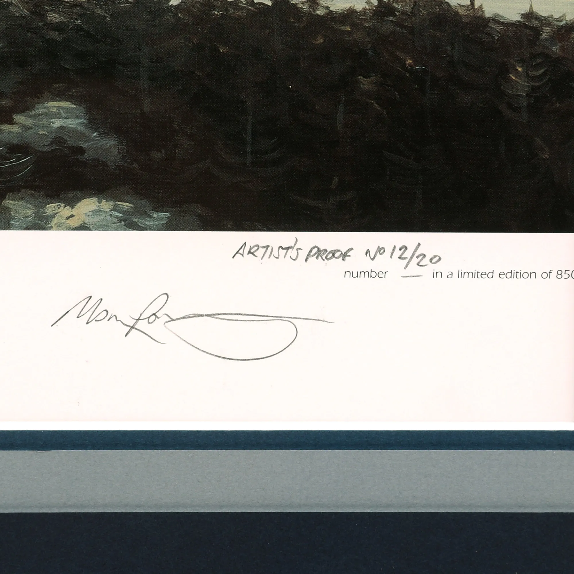 Original Artist's Proof Print: “Bismarck into Battle” Painting Leaving Grimstadfjord in Norway; Signed by Artist, Me110 Pilot, 4 Bismarck Survivors, and 2 RAF Swordfish Pilots - 35 ½" x 25", in Museum Grade Frame