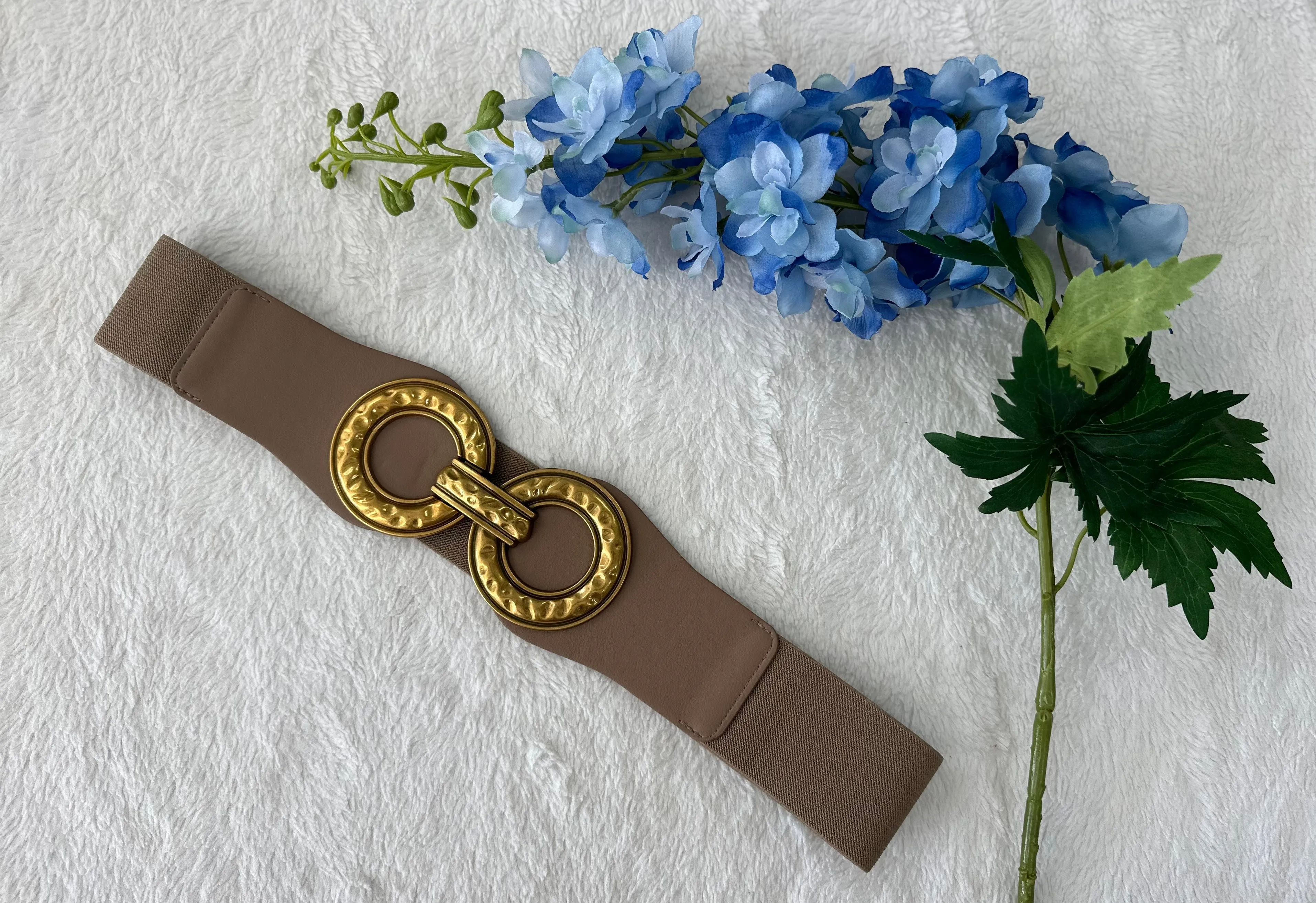 Plus Taupe belt with gold circles