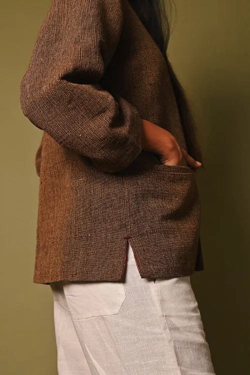 Rangsutra Handwoven Brown Full Sleeve Woolen Jacket