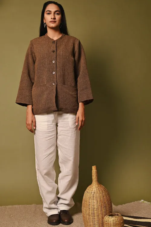 Rangsutra Handwoven Brown Full Sleeve Woolen Jacket