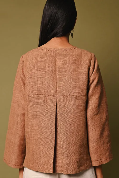 Rangsutra Pink Handwoven Round Neck Woolen Jacket