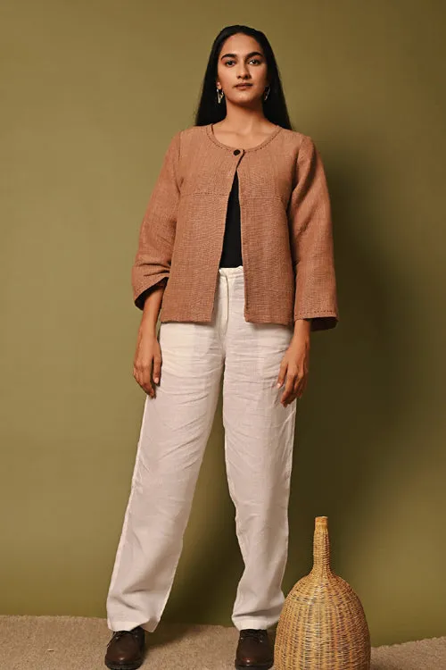 Rangsutra Pink Handwoven Round Neck Woolen Jacket