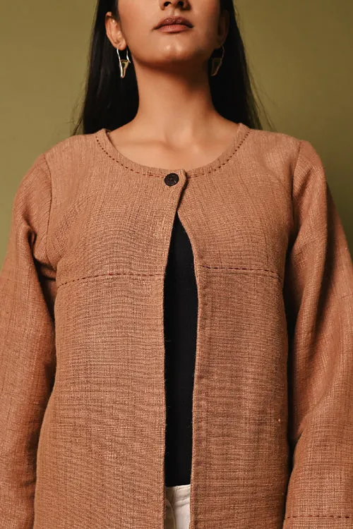 Rangsutra Pink Handwoven Round Neck Woolen Jacket