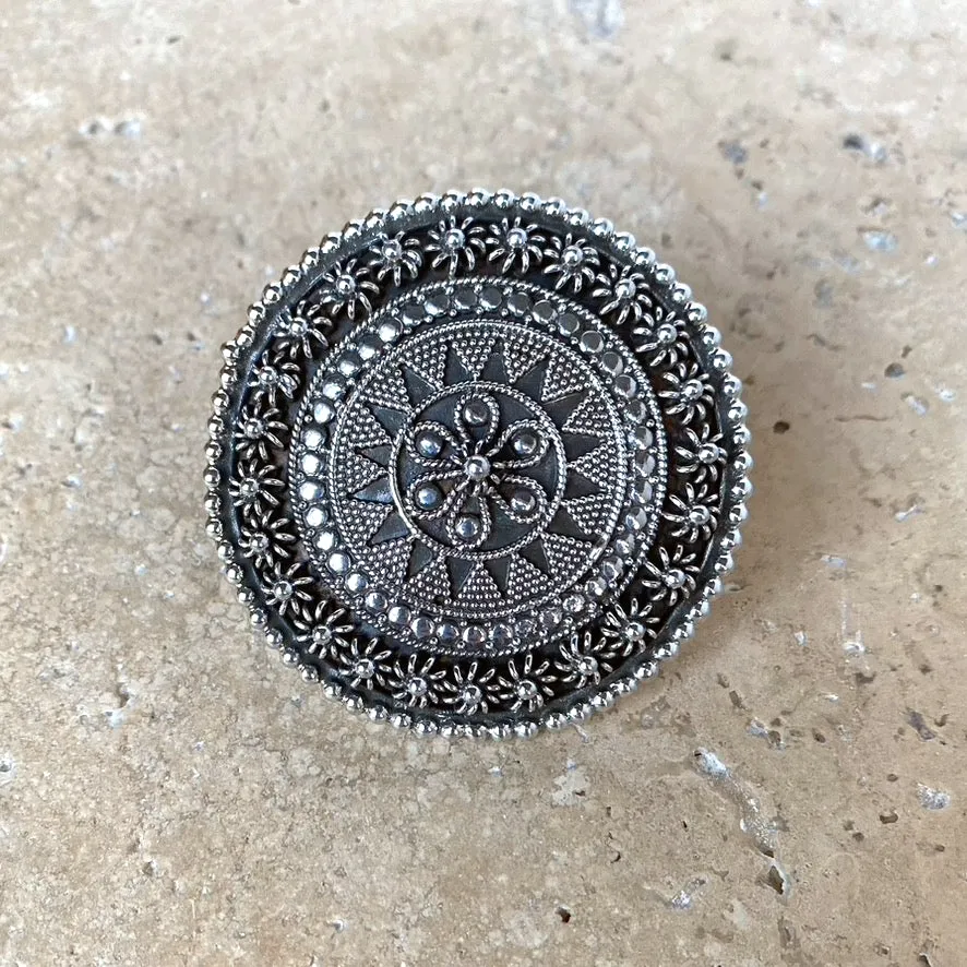 Sterling Silver Afghani Flower Disc Ring - 02