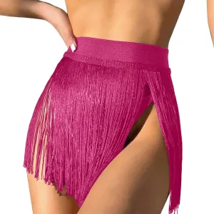 Womens Fringe Trim Mini Skirt Cowgirl Western Festival High Waisted Outfits Rave Bottoms Beach Tassel Bikini Cover Up